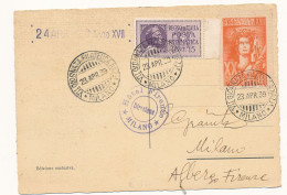 1939 MILANO VII GIRONATA FILATELICA NAZIONALE POSTA PNEUMATICA 0,15 + BEL ERINNOFILO VENTENNALE - Correo Neumático