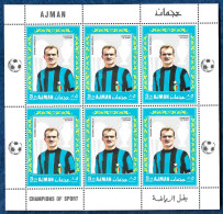 Ajman 1968 FC Inter Football Soccer Calcio Sandro Mazzola DELUXE Sheetlet Of 6 X Mi. 303 MNH** - Clubs Mythiques