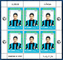 Ajman 1968 FC Inter Football Soccer Calcio Angelo Domenghini DELUXE Sheetlet Of 6 X Mi. 304 MNH** - Clubs Mythiques