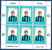 Ajman 1968 FC Inter Football Soccer Calcio Tarcisio Burgnich DELUXE Sheetlet Of 6 X Mi. 305 MNH** - Clubs Mythiques