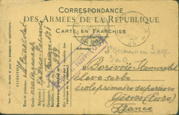 Guerre 14  Carte Correspondance Armées République FM Franchise Militaire Elève Serbe Pr Militaire Serbe Armée D'Orient - Guerre De 1914-18