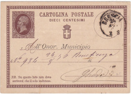 ITALIA - REGNO - RE VITTORIO EMANUELE II -  BRESCIA -  CARTOLINA POSTALE C. 10 -  VIAGGIATA PER GHEDI (BRESCIA) 1876 - Interi Postali