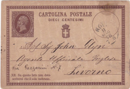 ITALIA - REGNO - RE VITTORIO EMANUELE II - NOVI LIGURE (AL)-  CARTOLINA POSTALE C. 10 -  VIAGGIATA PER LIVORNO 1876 - Entiers Postaux