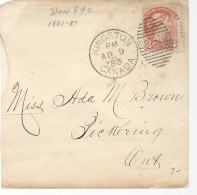 23163) Canada Kingston Postmark Cancel  Duplex Queen 1883 Partial Cover  - Cartas & Documentos