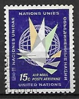 NATIONS - UNIES    -    Aéro   -   1963 .  Y&T N° 12 Oblitéré.   Globe Terrestre  /  Avion Stylisé - Aéreo