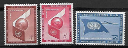 NATIONS - UNIES    -    Aéro   -   1957 .  Y&T N° 5 à 7 ** .  Série Complète.  Aile / Globe / Avion. - Aéreo