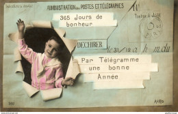 CP - Télégramme Du Bonheur - Postes Et Télégraphes - Une Bonne Année - Enfant - 1909 - Scan Du Verso - - Poste & Facteurs