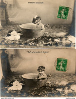 CP. Lot De 3  Cartes  De Raphael Tuck.    Bébé Dans Une Bassine Pour Son Bain    1902.1904.  Scan Du Verso. - Geburt