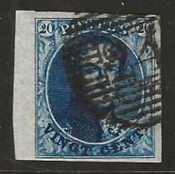 N°4, 20c Bleu Très Bien Margé BDF P24 Bruxelles + Certificat Signé John Brys - 1849-1850 Medallones (3/5)