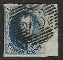 N°7, 20c Bleu Très Bien Margé P76 Louvain (retouche Feuillage) BDF + Lettres Marginales - 1851-1857 Médaillons (6/8)