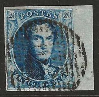 N°7, 20c Bleu Très Bien Margé Obl Barres BDF + Certif - 1851-1857 Médaillons (6/8)