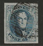 N°7b, 20c Bleu Verdâtre Très Bien Margé Obl Barres + Certif - 1851-1857 Médaillons (6/8)