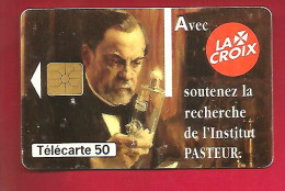 Télécarte Carte Téléphonique 50 Unités 1995 France Télécom La Croix Don Pour La Recherche Institut Pasteur - Personen