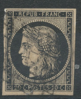 Lot N°76850 N°3b Noir Sur Chamois, Oblitéré Grille De 1849, Belles Marges, Ni Pli, Ni Clair, Très Léger Défaut Marge N.O - 1849-1850 Ceres