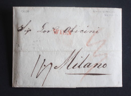 AUSTRIA ITALIA PREFILATELIA LETTERA DA WIEN A MILANO. ANNULLO ROSSO SUL FRONTE E D'ARRIVO A MILANO SUL RETRO. 1828 - ...-1850 Préphilatélie