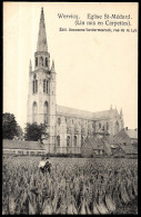 CPA Belgique Belgie WERVICQ WERVIK - Eglise St Saint-Médard (Lin Mis En Carpettes) ** Agriculture - Wervik