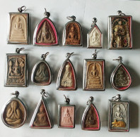 SET OF 15 THAI BUDDHIST BLESSED MEDALLION CLAY AMULETS - Paesi