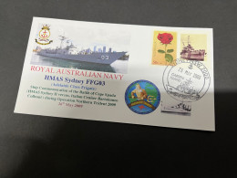 5-7-2023 (1 S 22) Royal Australian Navy Warship - HMAS Sydney FFG 03 (with HMAS Sydney Personlised Stamp) - Otros & Sin Clasificación
