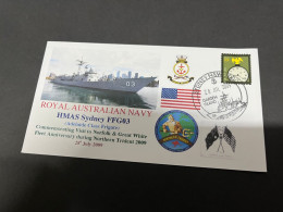5-7-2023 (1 S 22) Royal Australian Navy Warship - HMAS Sydney FFG 03 (USA Stamp) - Otros & Sin Clasificación