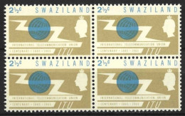 SWAZILAND..ELIZABETH ..II.(1952-22.).." 1965.."...I.T.U..INTERNATIONAL TELECOMMUNICATION UNION..SG113..BLOCK  OF 4..MNH. - Swaziland (...-1967)