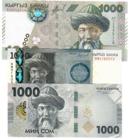 SET Kyrgyzstan 3x 1000 Som 2000, 2016 & 2023 UNC - Kirgisistan