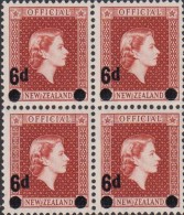 1959. New Zealand. OFFICIAL - Elizabeth 6 D On 1½ D In Never Hinged 4-block.  (MICHEL DIENST 87) - JF534551 - Service