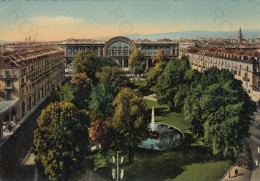 CARTOLINA  TORINO,PIEMONTE-STAZIONE DI PORTA NUOVA E GIARDINI-MEMORIA,CULTURA,RELIGIONE,BELLA ITALIA,VIAGGIATA 1957 - Stazione Porta Nuova