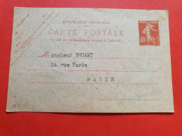 Entier Postal Type Semeuse 30ct De Le Raincy Pour Paris En 1926 - Réf 1328 - Standard Postcards & Stamped On Demand (before 1995)