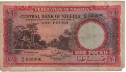 NIGERIA   1  Pound  P4  Dated  15.09.1958    ( River + Cocoa Harvest At Back ) - Nigeria