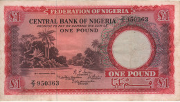 NIGERIA   1  Pound  P4  Dated  15.09.1958    ( River + Cocoa Harvest At Back ) - Nigeria