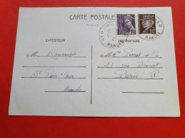 Entier Postal Type Pétain + Complément Mercure, De St Pair/Mer Pour Paris En 1943 - Réf 1349 - Cartes Postales Types Et TSC (avant 1995)