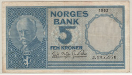 NORWAY  5 Kroner   P30g   Dated  1962  ( Fridtjof Nansen  +  Fishery At Back ) - Norvegia