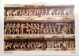 India Khajuraho Temples MONUMENTS - Sculpted Platform Picture Post CARD New As Per Scan - Etnica & Cultura