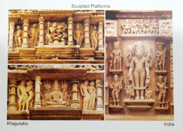 India Khajuraho Temples MONUMENTS - Sculpted Platform Picture Post CARD New As Per Scan - Ethniciteit & Culturen