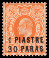 British Levant 1909 1pi30 On 4d Brown-orange Lightly Mounted Mint. - Levante Britannico