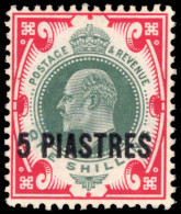 British Levant 1909 5p On 1s Dull-green And Carmine - Brits-Levant