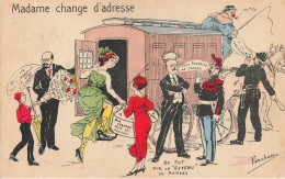 Mamers * Politique Politica Satirique * CPA Illustrateur Fercham * Madame Change D'adresse ! Un Pot Sur Le Revenu - Mamers