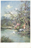 CPA - Tableau - Jeune Fille Au Lac Des Cygnes - Cygnes - Lac - Carte Postale Ancienne - Paintings