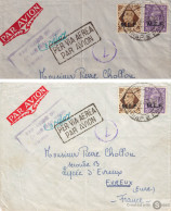 LETTRE. TRIPOLI. M.E.F. 1s ET 3d. GRIFFE VIOLETTE PAR AVION DE/BY AIR MAIL FROM/TRIPOLI. CENSURE.  POUR EVREUX. FRANCE - Britse Bezetting MEF