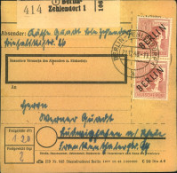 1948, 2mal 60 Pf. Schwarzaufdruck Als MeF Auf Paketkarte Ab BERLIN-ZAHLENDORF - Brieven En Documenten