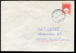 SLOVENIA 1992 5.00 T. Stationery Envelope On Grey Paper Used.  Michel U1b - Eslovenia