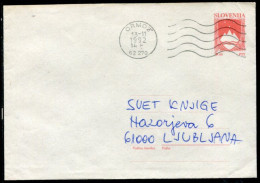 SLOVENIA 1992 5.00 T.  Postal Stationery Envelope On Grey Paper Used.  Michel U1b - Slovenia