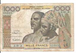 COTE D'IVOIRE 1000 FRANCS 1959-65 VF P 103A L - Costa De Marfil