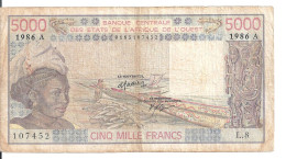 COTE D'IVOIRE 5000 FRANCS 1986 VF P 108A O - Costa De Marfil