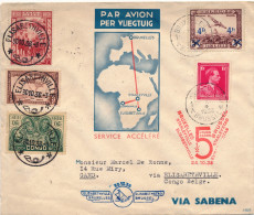 ENVELOPPE 30_10_36  PAR AVION = ELISABETHVILLE - BRUXELLES  = VIA SABENA = VIA ELISABETHVILLE TO GAND = 2 SCANS - Covers & Documents