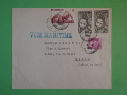 BV5 MARTINIQUE   BELLE  LETTRE 1949 GRIFFE VOIE MARITIME  FORT DE FRANCE A  DINAN +PAIRE DE TP +AFF.  INTERESSANT+ - Cartas & Documentos