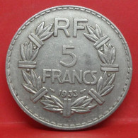 5 Francs Lavrillier 1933 - TB - Pièce Monnaie France - Article N°825 - 5 Francs