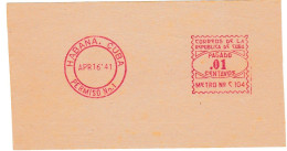 Cuba, Habana, Essai De Machine à Affranchir, 16 Avril 1941 - Imperforates, Proofs & Errors