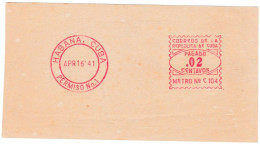 Cuba, Habana, Essai De Machine à Affranchir, 16 Avril 1941 - Imperforates, Proofs & Errors