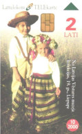 Latvia:Used Phonecard, Lattelekom, 2 Lati, Vidzeme National Costumes, Land Map, 2000 - Lettland